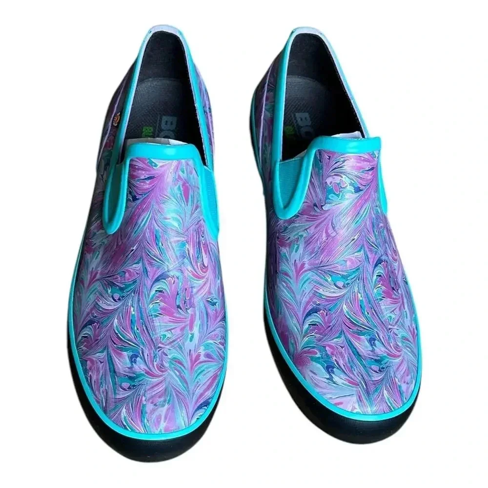 Bogs patch slip marble turquoise and purple women’s shoes 10 - 100% waterproof
